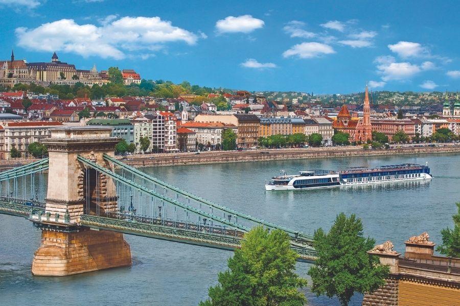 An AmaWaterways ship cruising on the Danube